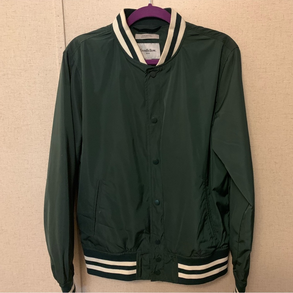 Forest Green button up bomber track varsity jacket coat